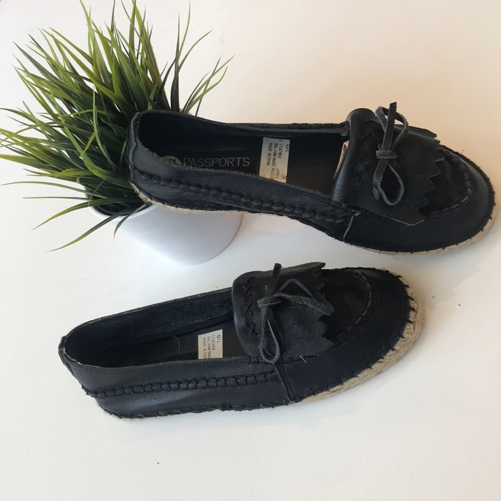 Black leather espadrilles